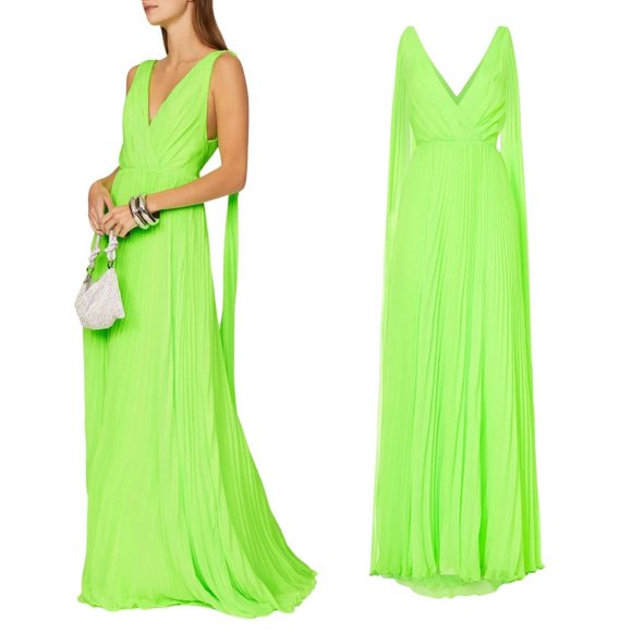 ML Monique Lhuillier Dresses & Skirts - ML Monique Lhuillier Neon Pleated Chiffon Maxi Evening Gown Size US 4
